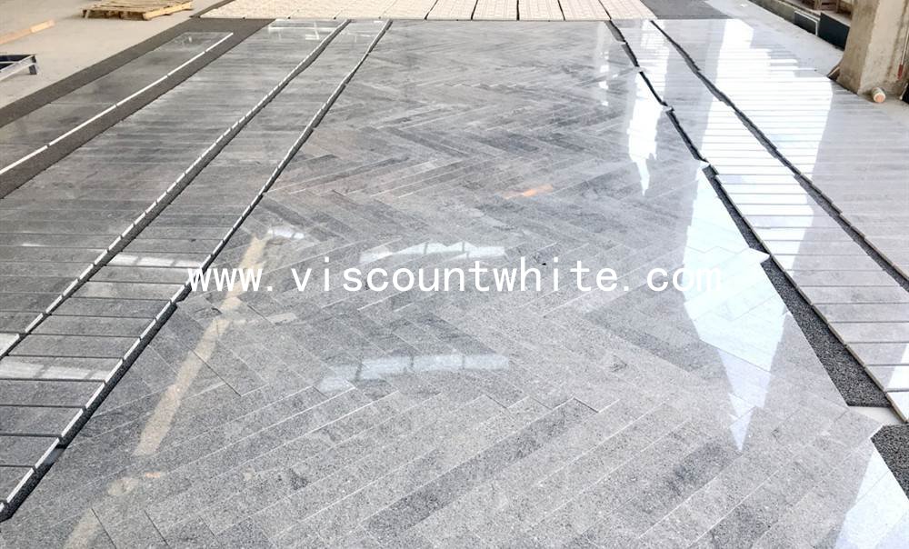 Herringbone Style Polished China Viscount White Granite Floor Tiles