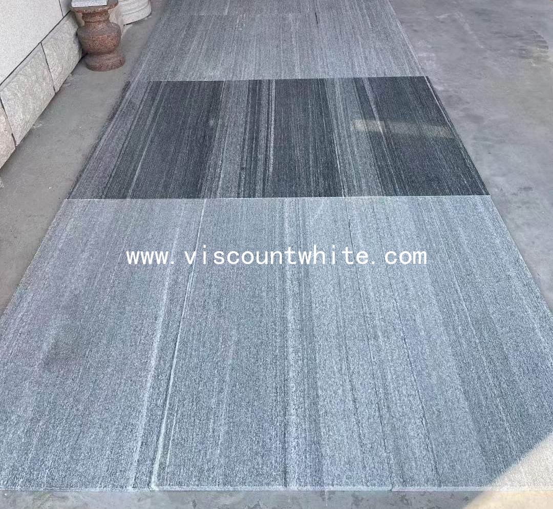 Amazing China Quarry Viscount Grey Santiago Granite Tiles Flamed and Polished with Straight Veins