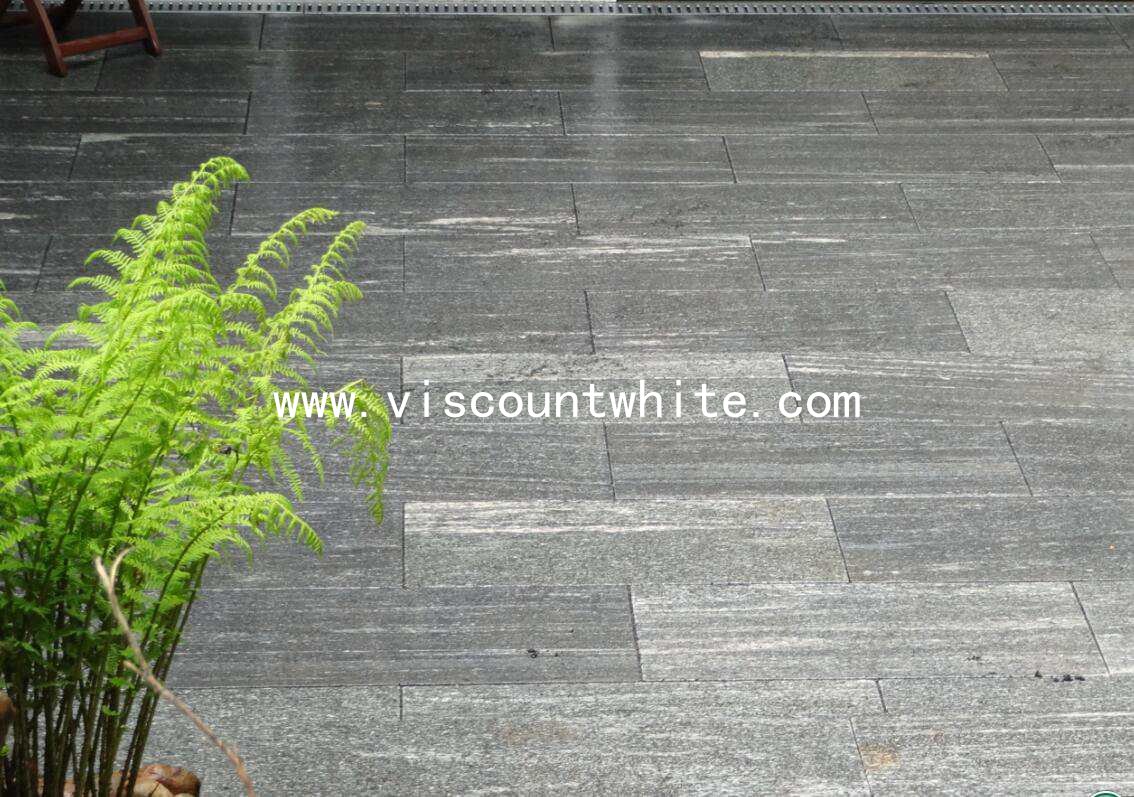 Cafee Floor Project Customized Cut To Sizes China Quarry Viscount Grey Santiago Granite Flamed & Brushed