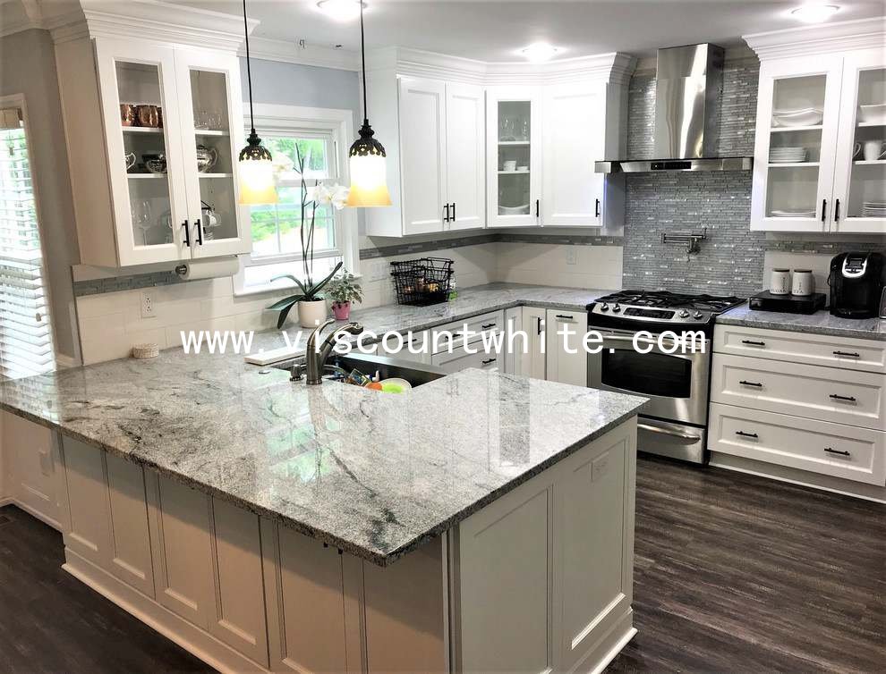 Customized Size Polished Viscont White Granite Kitchen Worktop with Polished Flat Eased Edges