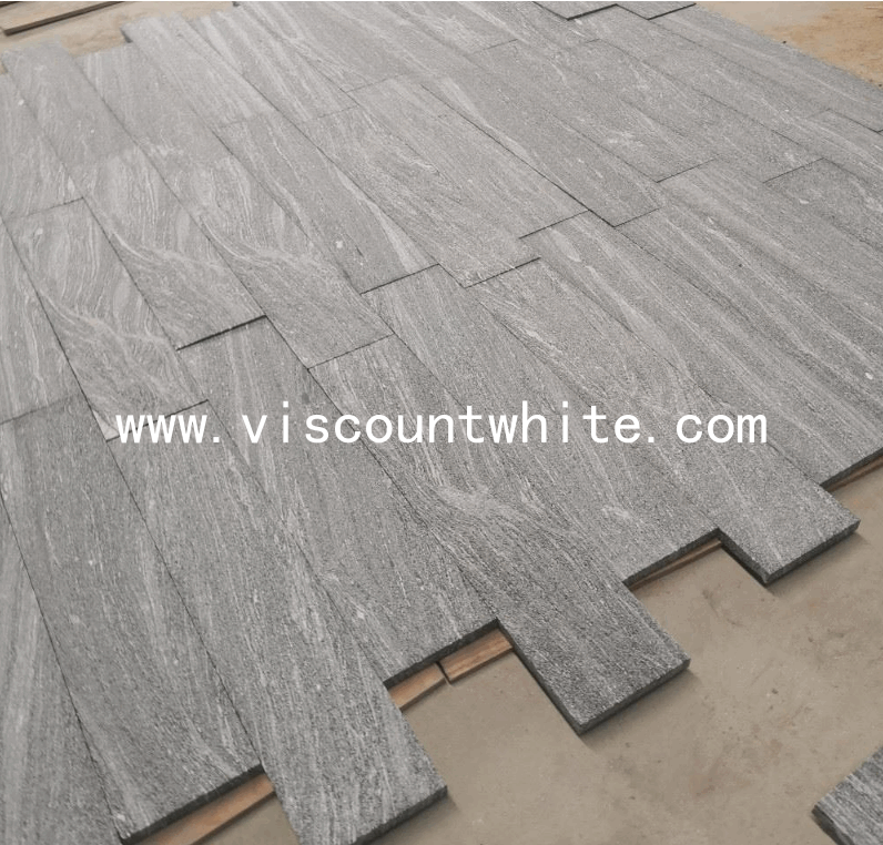 Flamed and Brushed China Viscount Grey Santiago Granite Tiles Interlocking Layout at Factory