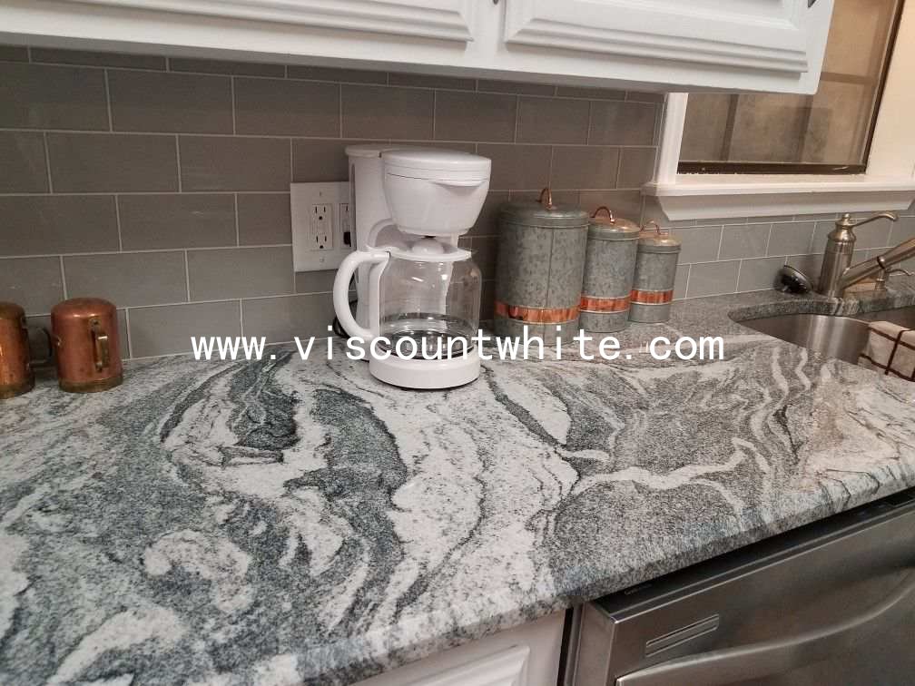 Viscont White Granite Kitchen Top Polished Bevelled Eased Edges with Sink-Cut-Out